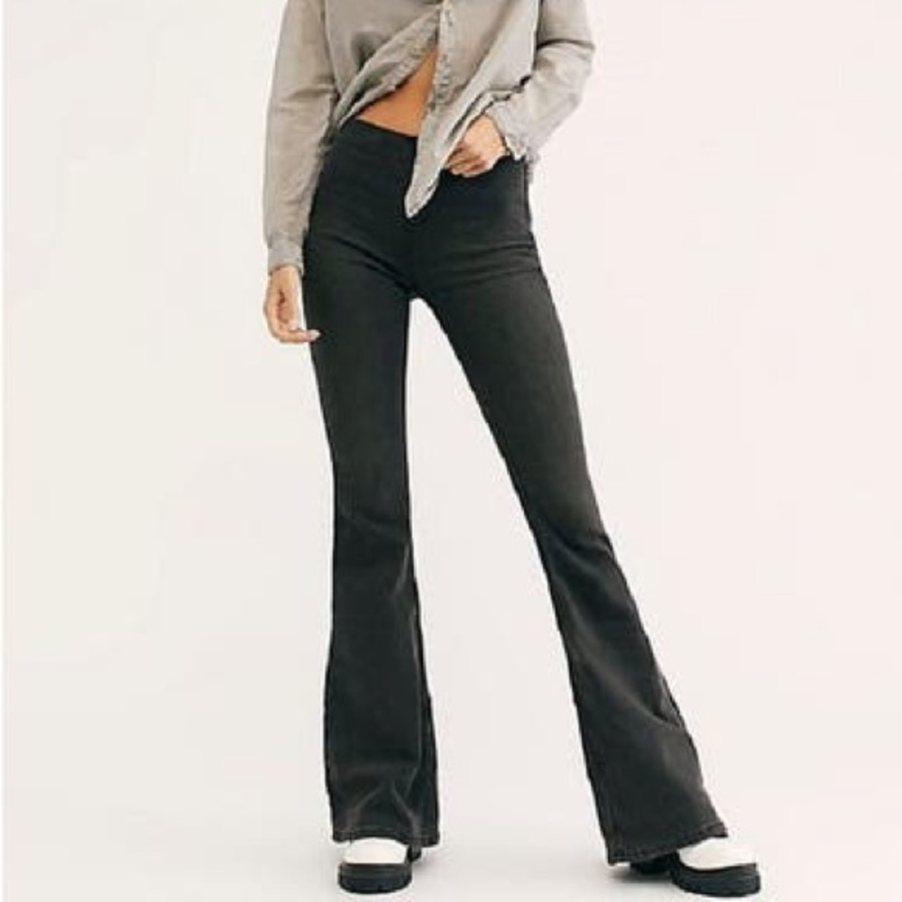 Free People Black Slit Pull On Flare Jean Size 26